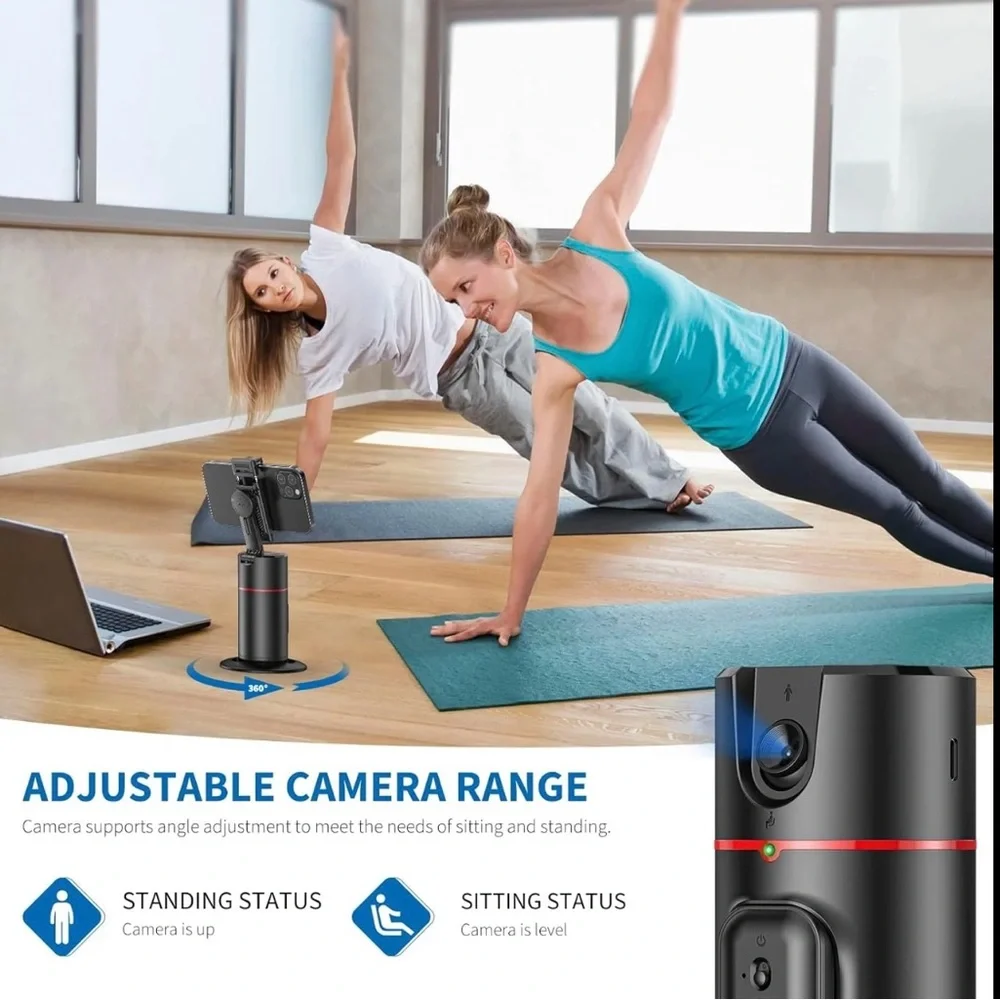 Collapsible auto face tracking no app required 360 rotation camera mount